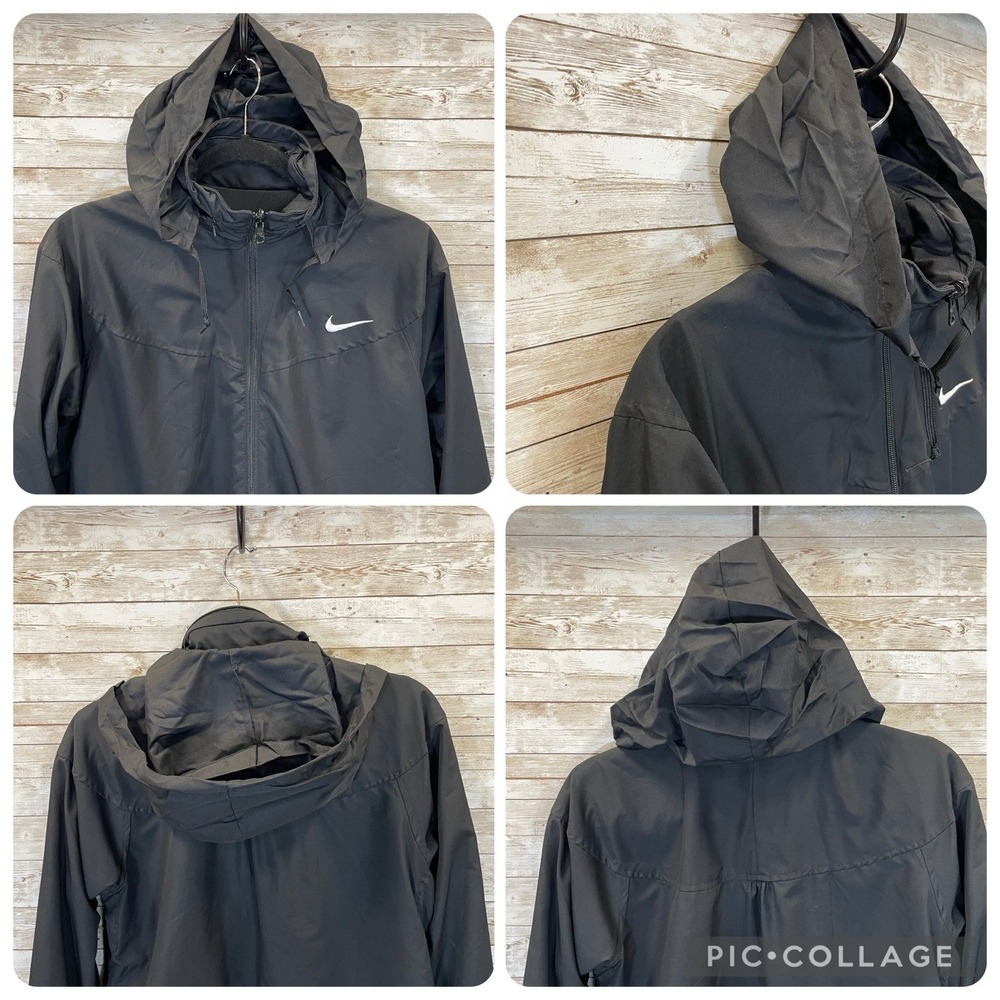 Nike Womens M Jacket Reversible Black Fit Dry Hidden Hood Running Cycling Logo - Picture 7 of 16